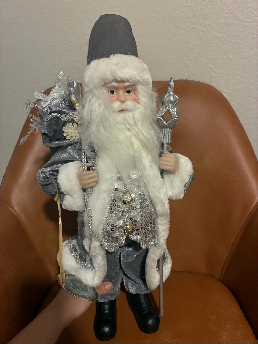 Silver & White Holiday Santa Figurine - Elegant Seasonal Decor